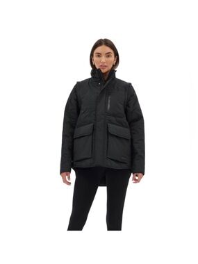 Women's Black Quilted Utility Puffer Jacket